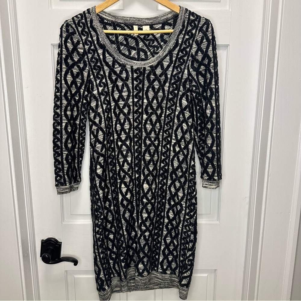 Anthropologie Small Moth Black and Cream‎ Long Sleeve Dress
